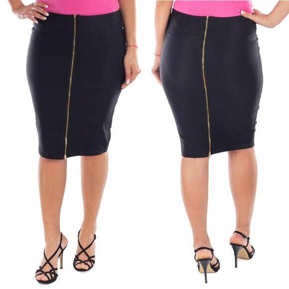 Women Pencil Skirt with Zipper, D-4031, Black - Picture 1 of 6